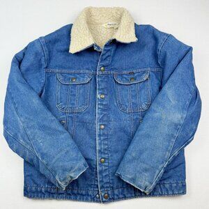 Key Imperial Vintage Shearling Denim Trucker Jean Jacket Size M Mens